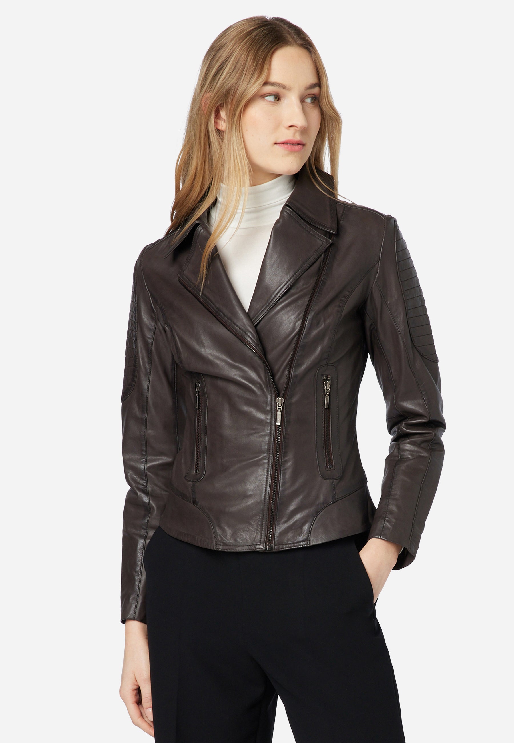 Elegant leather store jacket womens