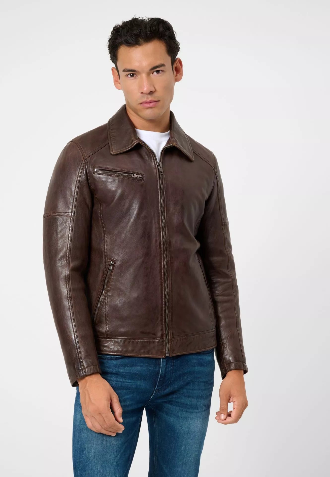 Leather Jacket Braune Herrenlederjacke Alpha Speeds Motorradjacke